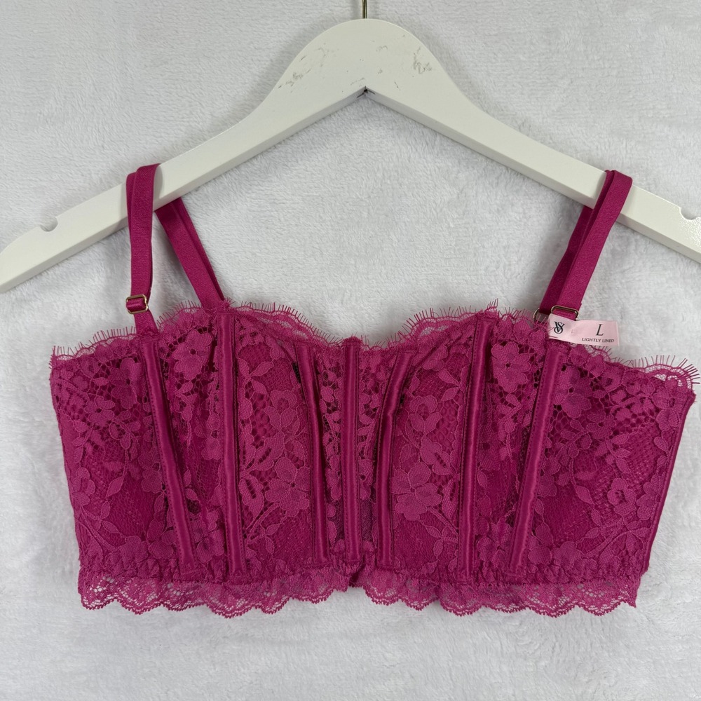 Victorias Secret Dream Angels Magenta Lace Longline Bralette‎ L 417807-QAX
